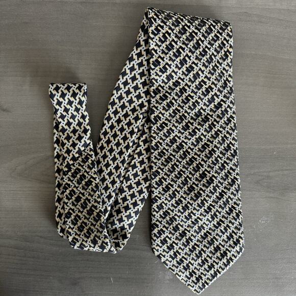 Vintage Stefano Ricci 100% Silk Tie Geometric Black Gold Italy Textured Weave - Picture 8 of 11